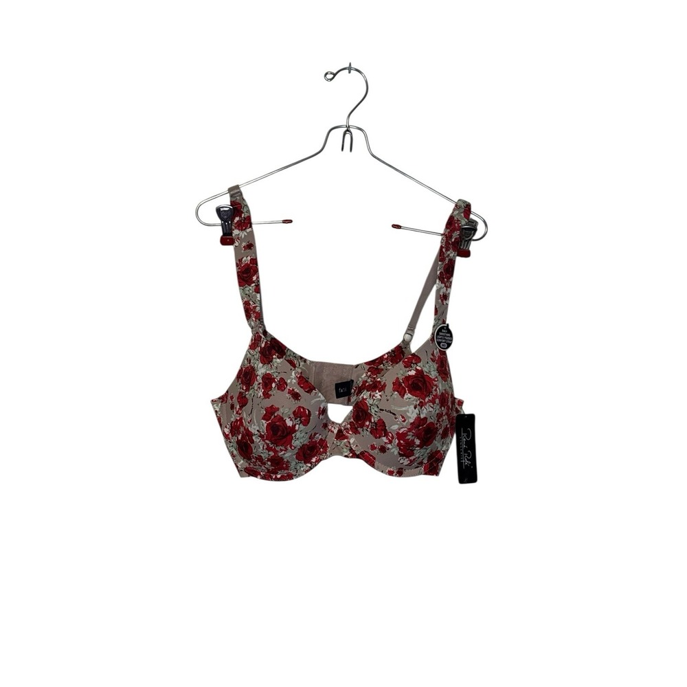 Rene Rofe Women's Bra Floral Red Strap Back Smoothing Padded‎ Underwire 36D NWT
